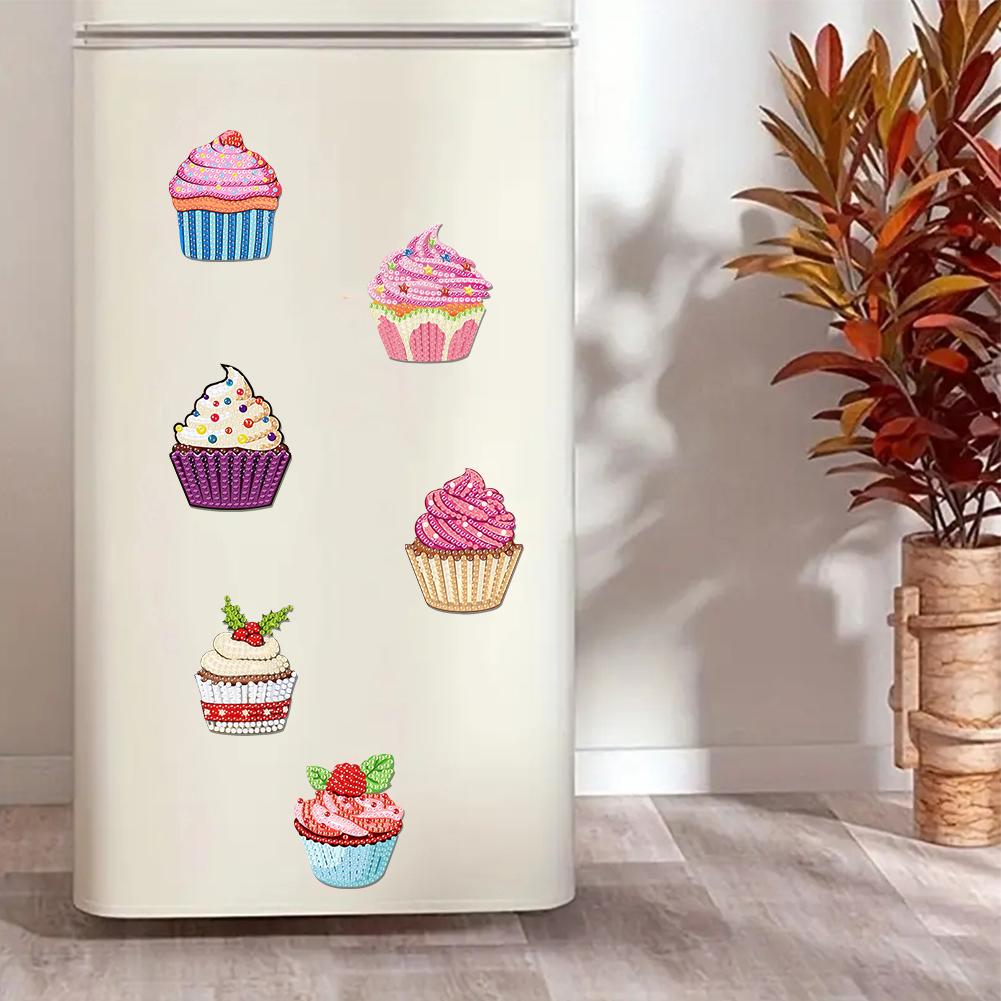 6Pcs Acrylic Cute Cupcakes Diamond Painting Fridge Magnets Diamond Art Refrigerator Magnets Sticker for Beginners