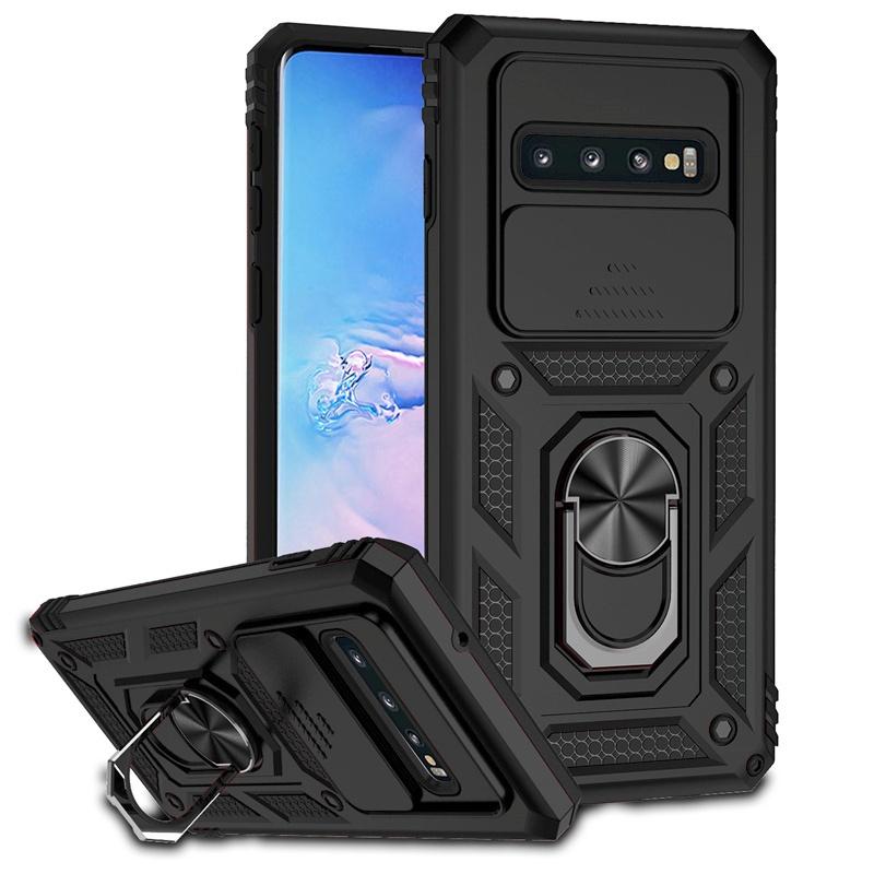 Shockproof Armor Case For Samsung Galaxy S10+ S10 Plus S 10 + S10Plus Car Magnetic Ring Stand Slide Camera Lens Protector Cover