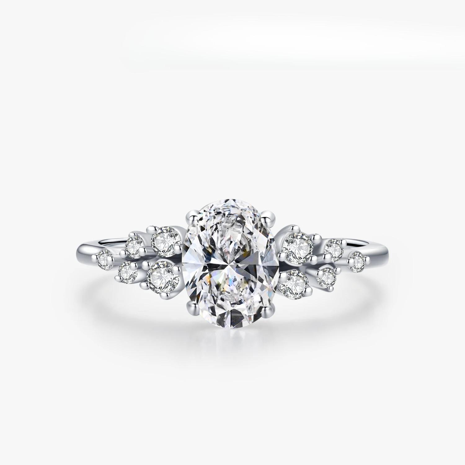 Ailmay New Arrival Sterling Silver Simplicity Oval Dazzling Zirconia Rings for Women Statement Fashion Jewelry Gift 5 серебряный