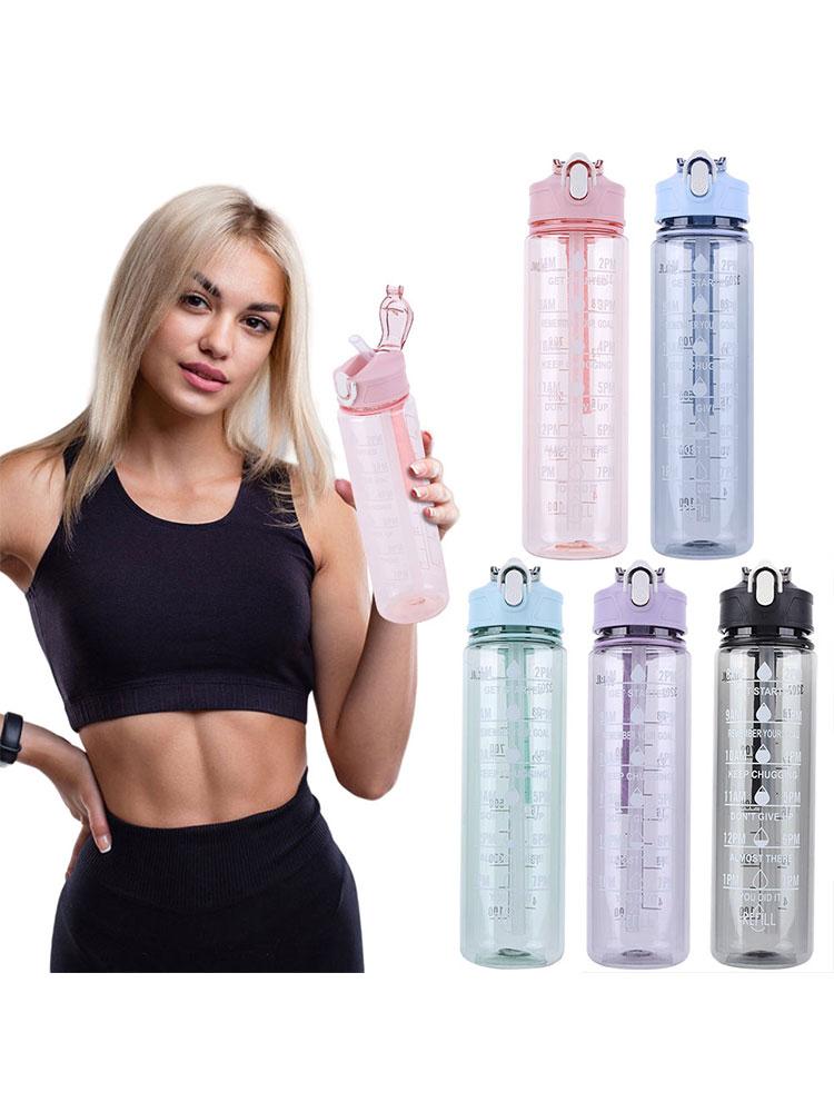 800ml Sports Water Bottle with Straw & Handle Portable Drinking Cup Leakproof Motivational Drinking Bottle for Outdoor Sports