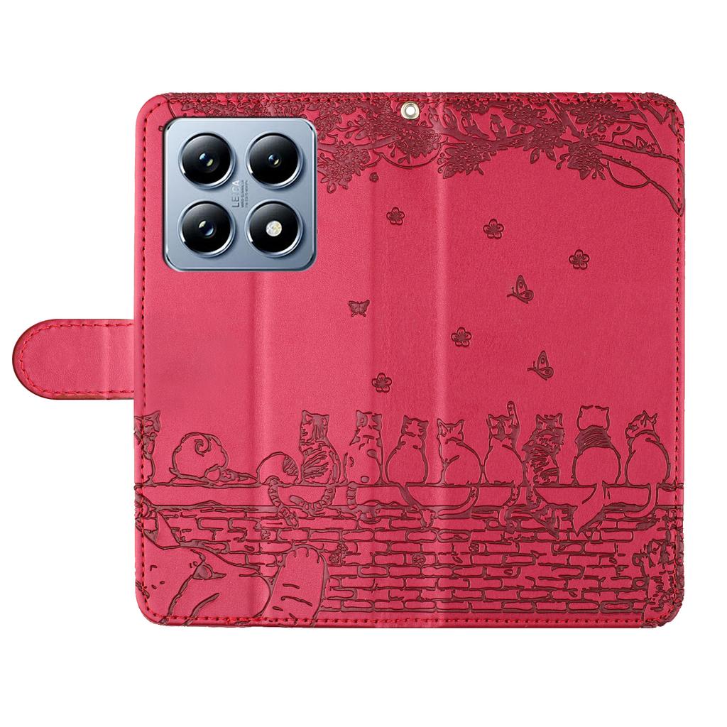For Xiaomi 14T Pro Case with Wrist Strap Leather Phone Cover Wall Cats Pattern