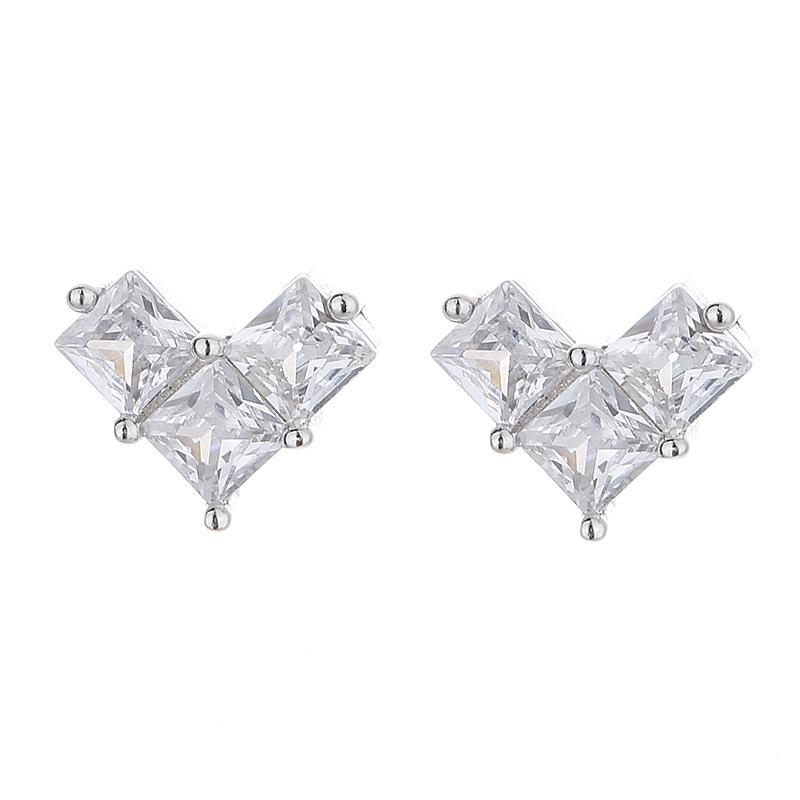 925 Silver Heart Zircon Stud Earrings For Women Luxury Wedding Jewelry High Quality Accessories New