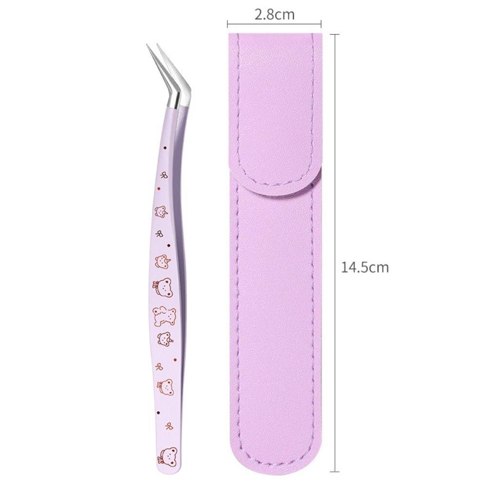 Stainless Steel False Eyelash Tweezers Anti-static With Leather Case Lashes Extension Tweezer High Precision Cartoon