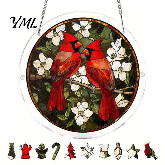 Translucent Puzzle Art Christmas Acrylic Suncatcher, Holiday Tree Snowman Stockings Red Bird Sun Catcher Pet Lover Gift Idea Kit for Adults,