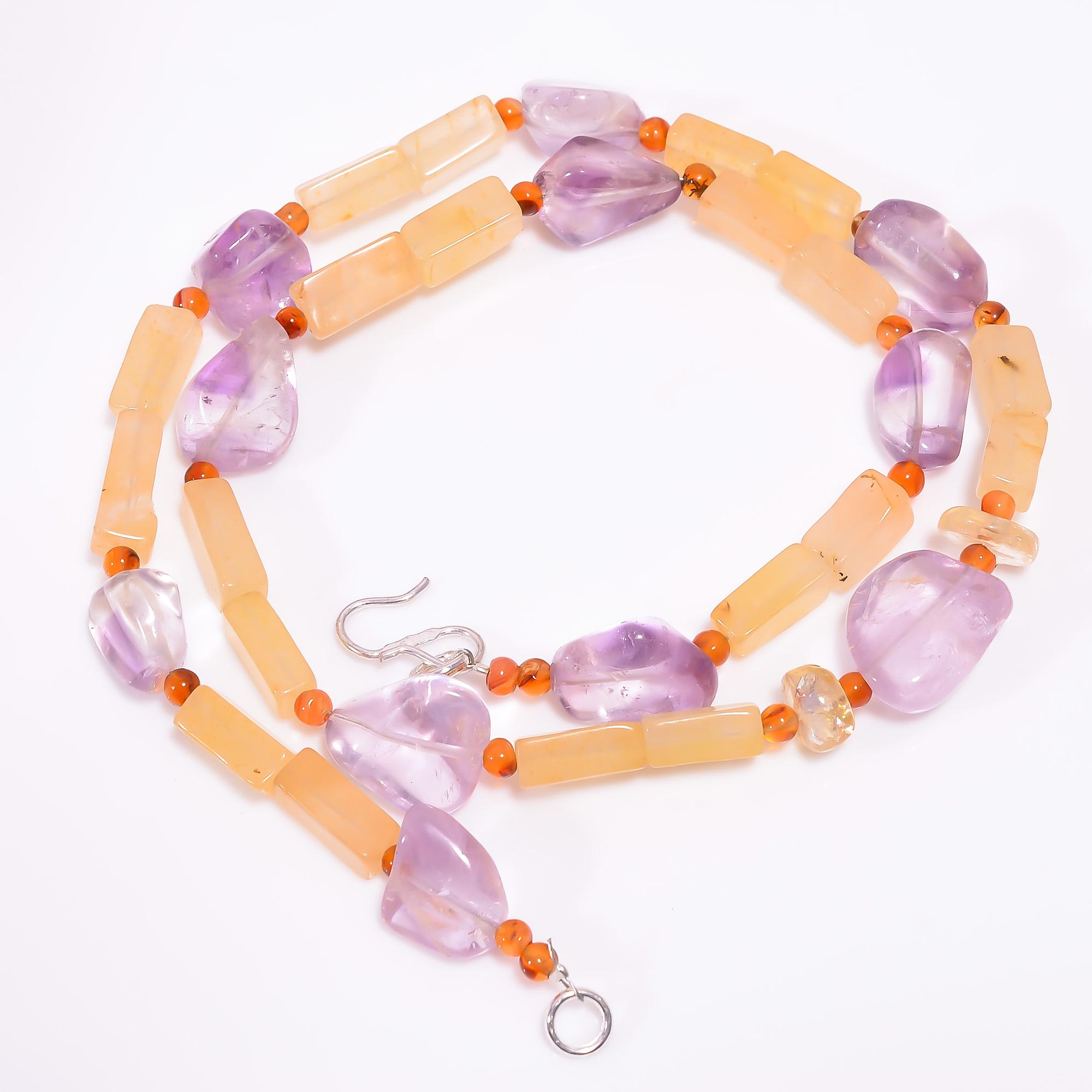 

Natural Amethyst Carnelian Citrine Gemstone Beads Necklace 3-13 mm 18 UB-7998 UB-7998