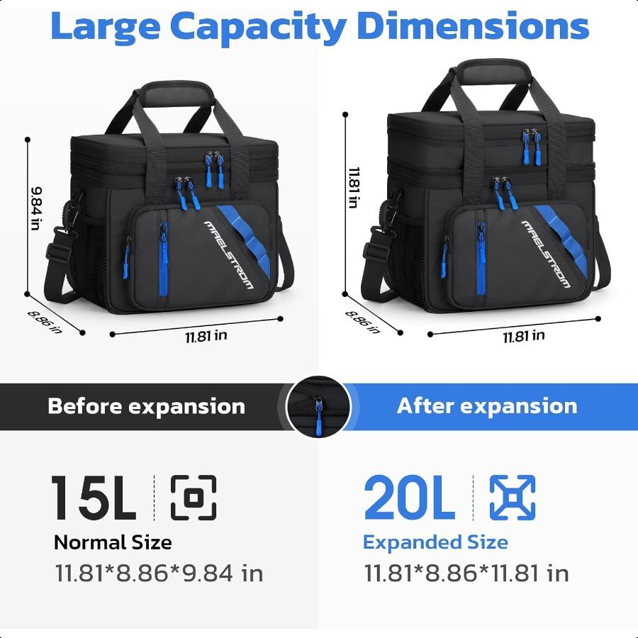 

Ланч-бокс 20 л Изолированная сумка для ланча для мужчин женщин Расширяемая двухъярусная герметичная сумка-холодильник с 6 карманами Многоразовая сумка-тоут для ланча United States