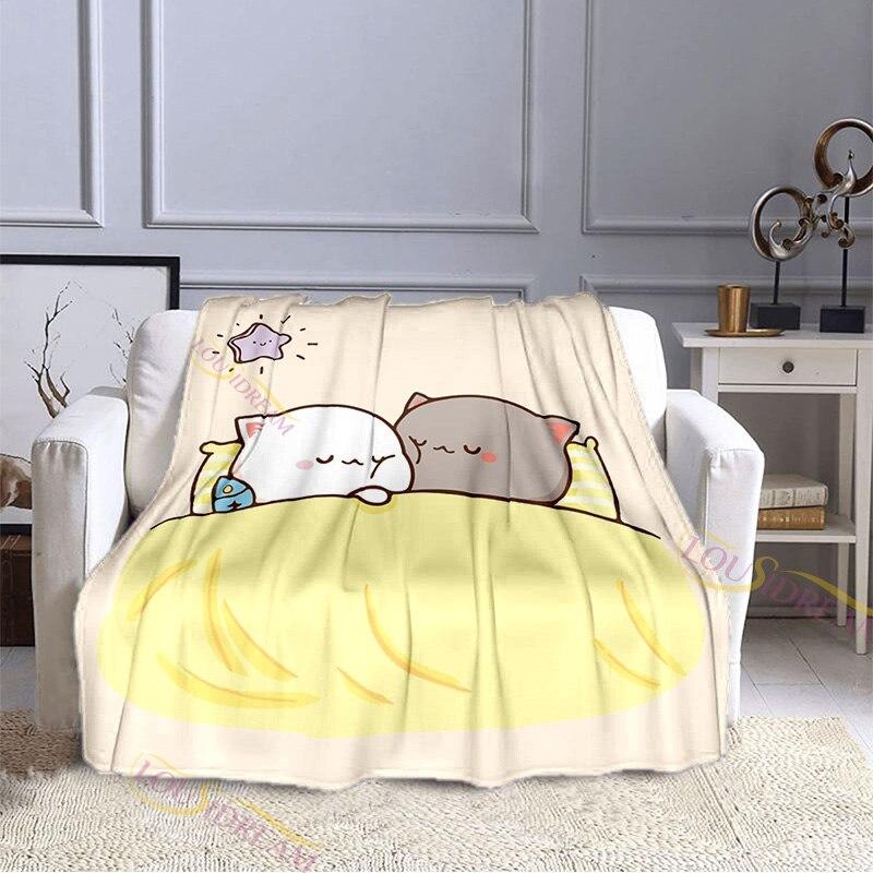 Cartoon Cute Peach Cat Pattern Blanket Flannel Valentine's Day Gift Microfiber Plush Flannel Throw Blanket On Bed Sofa Bedding