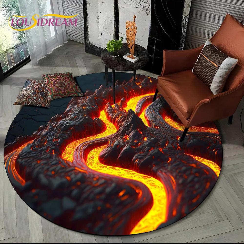 Latest 3D Illusion Volcano Lava Magma Round Carpet Rug for Living Room Bedroom Sofa Decor,Kids Area Rug Non-slip Floor Mat Gift