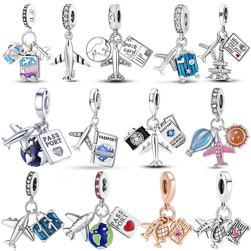 

Подвески в виде земного ствола самолета из стерлингового серебра 925 пробы, круглые бусины, подвеска с подвеской, подходит для оригинального браслета, ожерелья, ювелирных изделий