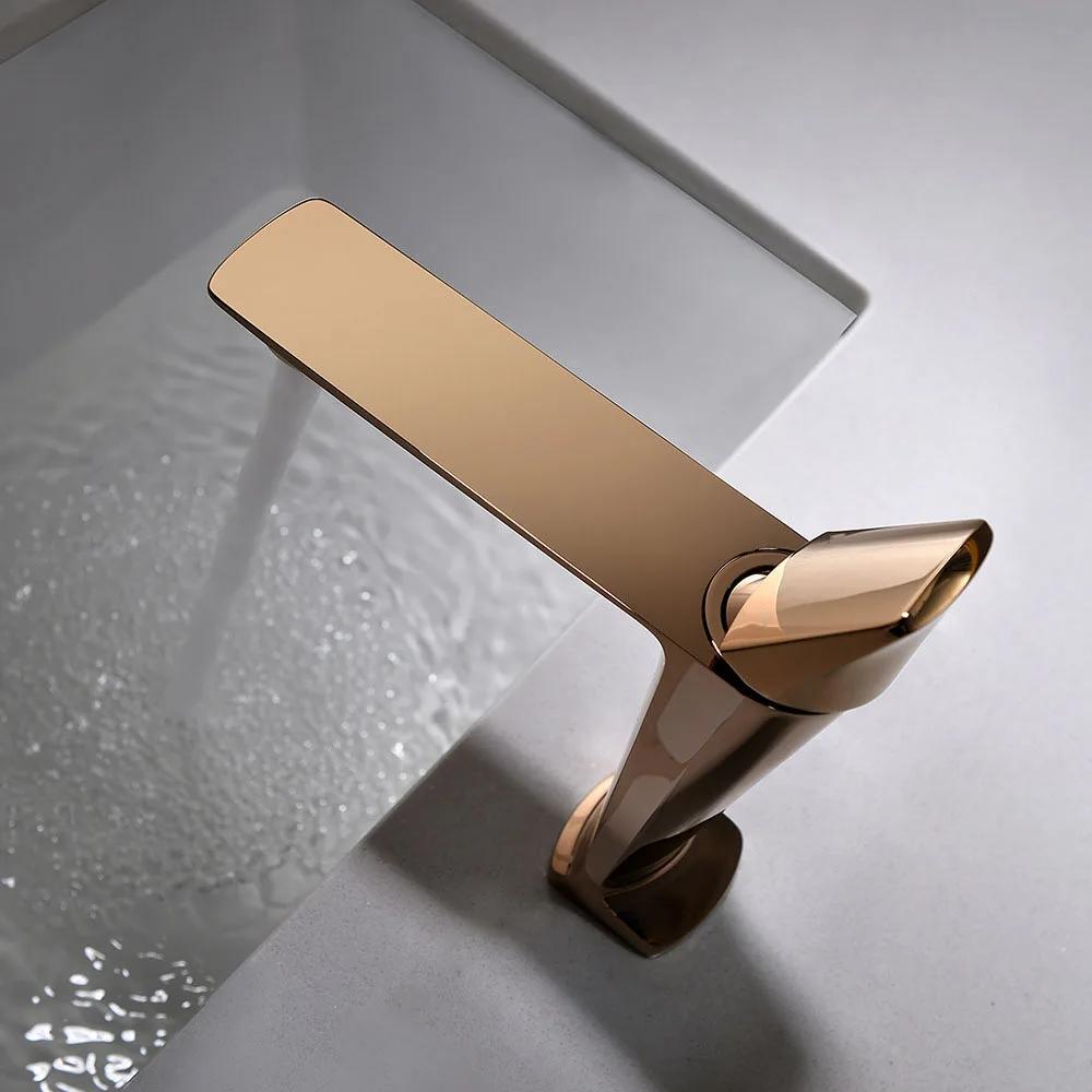KEMAIDI Rose Gold Bathroom Basin Sink Faucet Square Brass Bathroom Mixers Single Handle White Vanity Sink Mixer Faucet Basin Tap