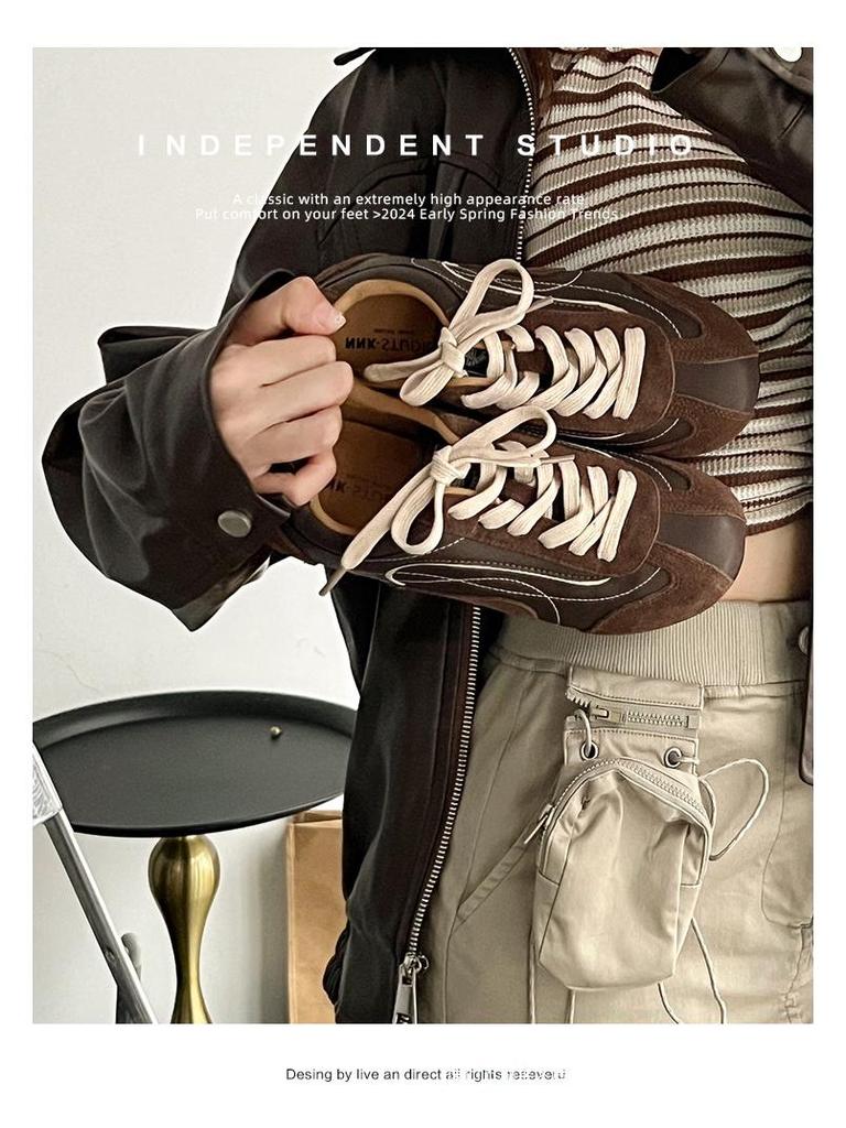 Women's Retro Brown Soft Sole Shoes - Lightweight German-Style Sneakers with Thin Sole