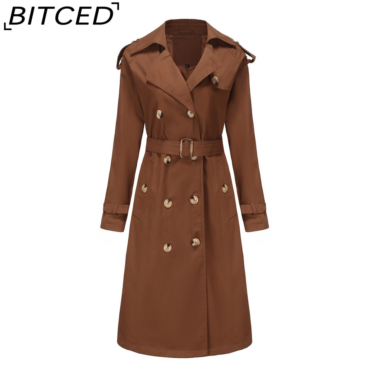 

BITCED Women s Long Trench Coat with Waist Cinch Cotton-Blend Fashion Jacket with Long Sleeves XXXL коричневый