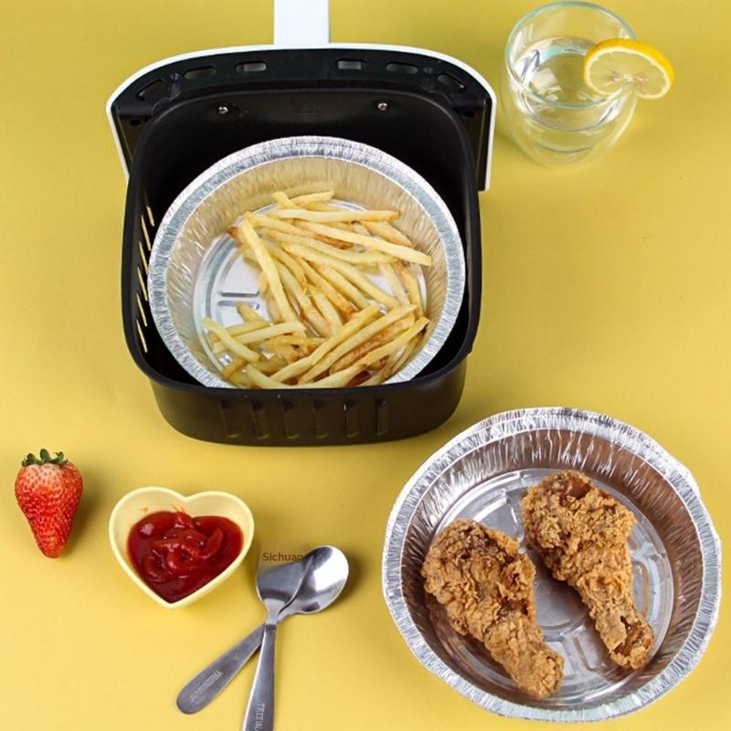 10Pcs Round Food Grade Aluminum Foil Trays Disposable Silver Portable for Baking Party Takeaway Outdoor Camping