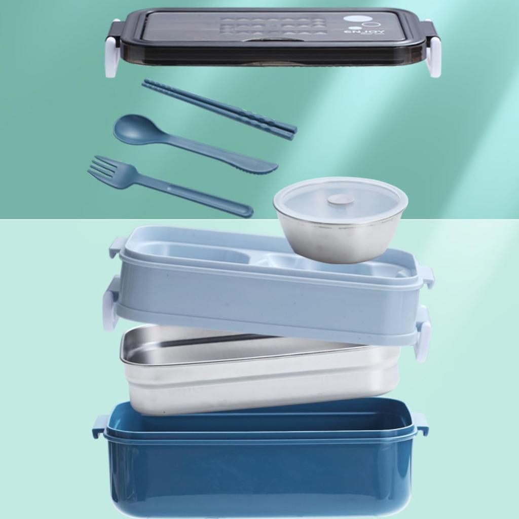 Bento Boxes Double Layer Stainless Steel Lunch Box With Soup Bowl Leak-Proof Bento Box Dinnerware Set