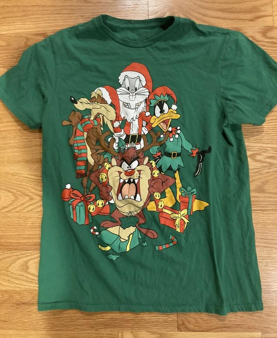 Men s and Women s T-shirts VTG Looney Tunes Christmas Heavy Cotton Green XS