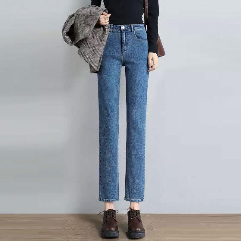 Women's Autumn/Winter Slim High-Waist Retro Cigarette Jeans - Korean Style, Elastic, All-Match Straight Pants