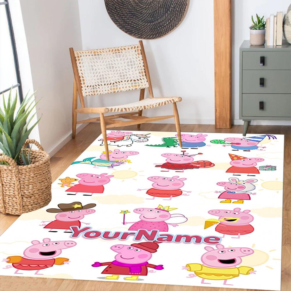 Peppa Pig Customize Your Name Carpet Design for Playrooms Kitchen Living Rooms Balcony Antislip Carpet Office home decor Wedding Party Gift