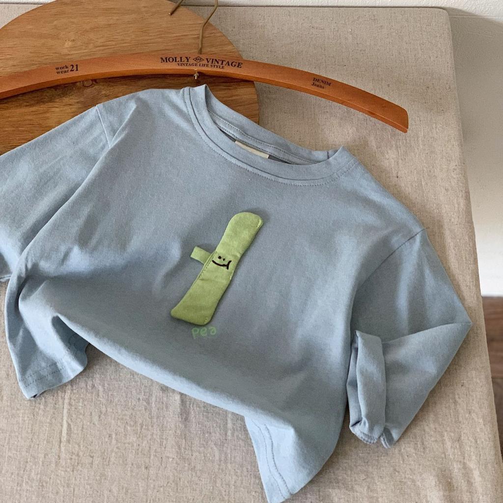 2025 spring children's clothing Japanese T-shirt children's long-sleeved boys and girls three-dimensional sticker fruit bottoming shirt