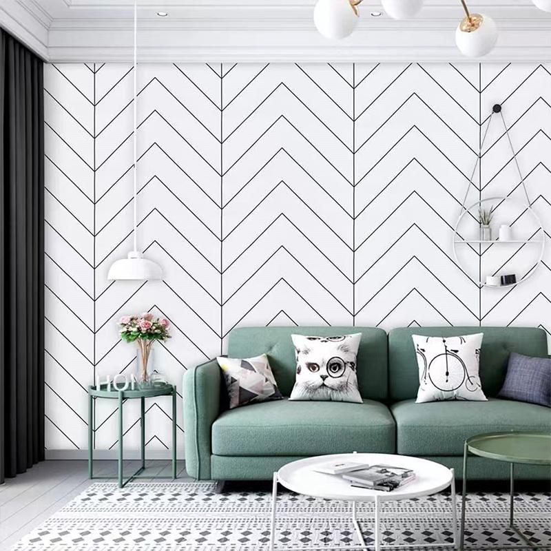 Black and white geometric line pattern contact paper self-adhesive peeling wallpaper for bedroom home decoration renovation