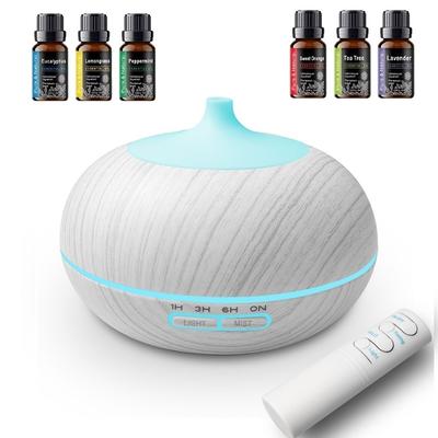 6 Oils Diffuser Bundle 550ml Wood Texture Essential Oil Diffuser with Remote, 7 Color Mood Lighting & Whisper Quiet Humidifica