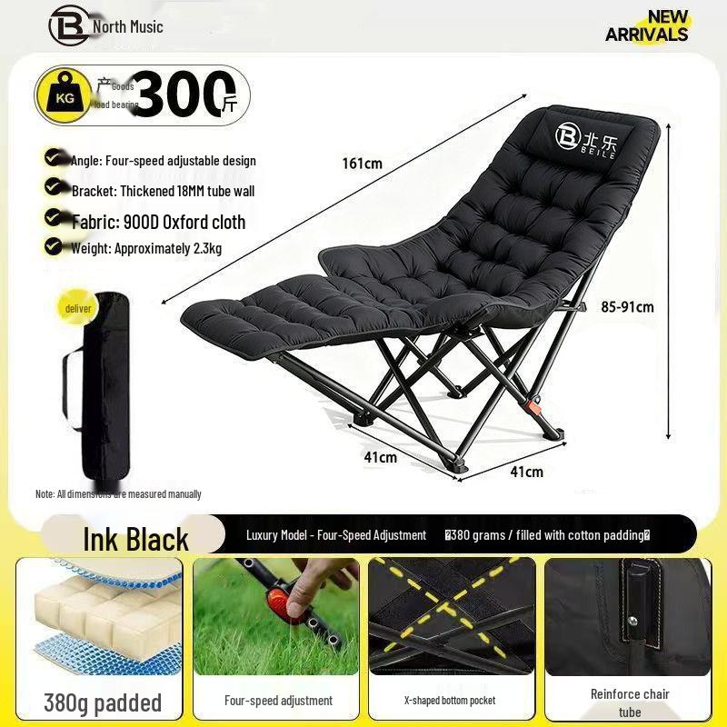 Cotton-Padded Adjustable Outdoor Folding Lounge Chair and Stool