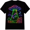 Neon UFO Abducting Cow Retro 80s Alien Spaceship Sci Fi Gift T Shirt