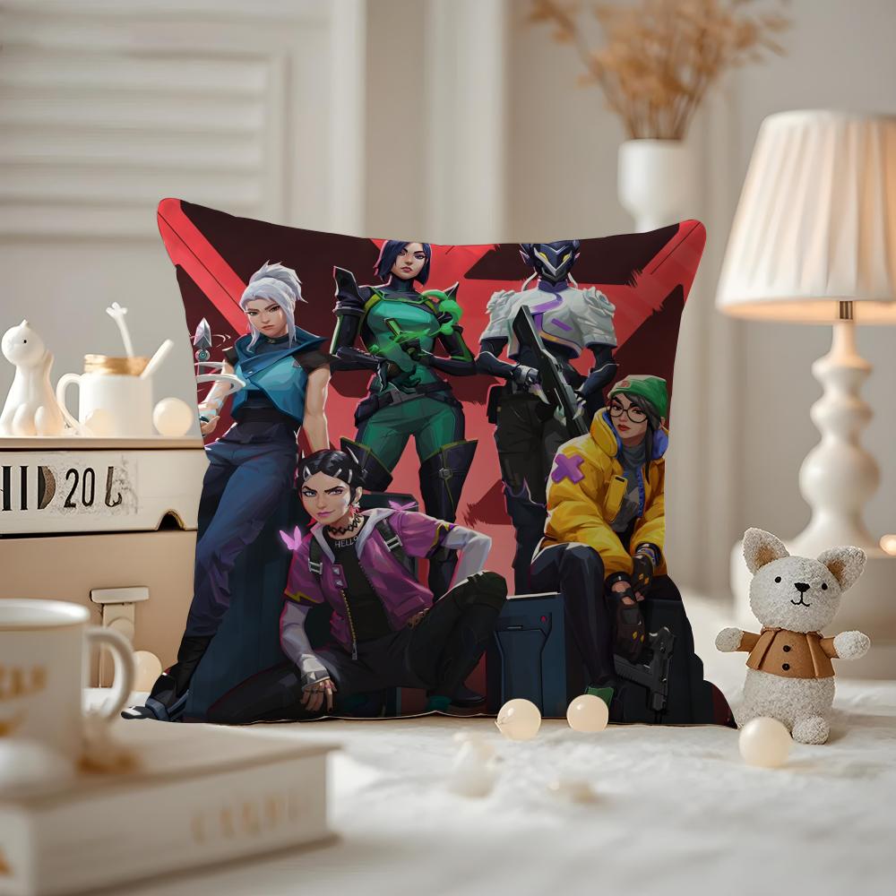 HOT Game VVALORANT Cushion Cover Antidustmite Pillowcase Invisible Zipper Silky Short Plush Sofa Cushion Cover