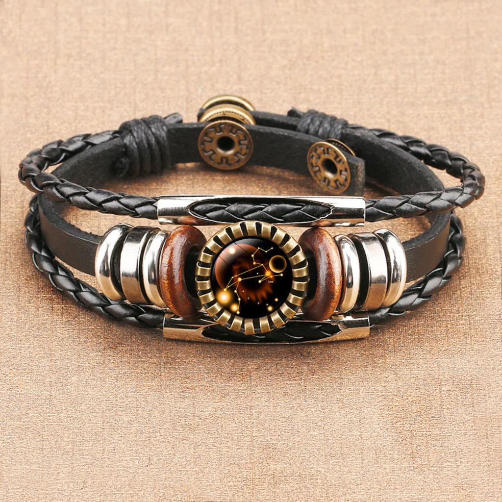 Jewelry Vintage Leather Rope Combo Time Luminous Gemstone Bracelet Signs