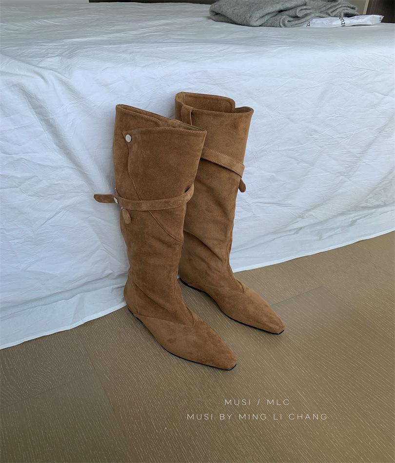 

2025 осень и зима новые квадратный носок свободные два способа носки высокие сапоги бархатные простые облегающие ноги сапоги на танкетке женские 39 абрикосовый