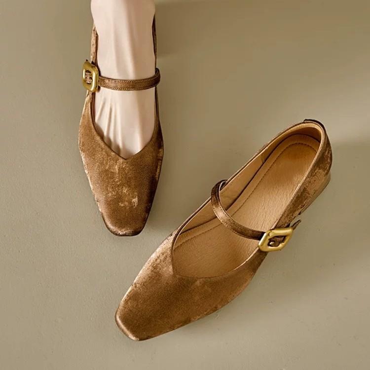 ins national style new Chinese style! French single shoes women's square head low heel ballet shoes retro one-word buckle Mary Jane shoes