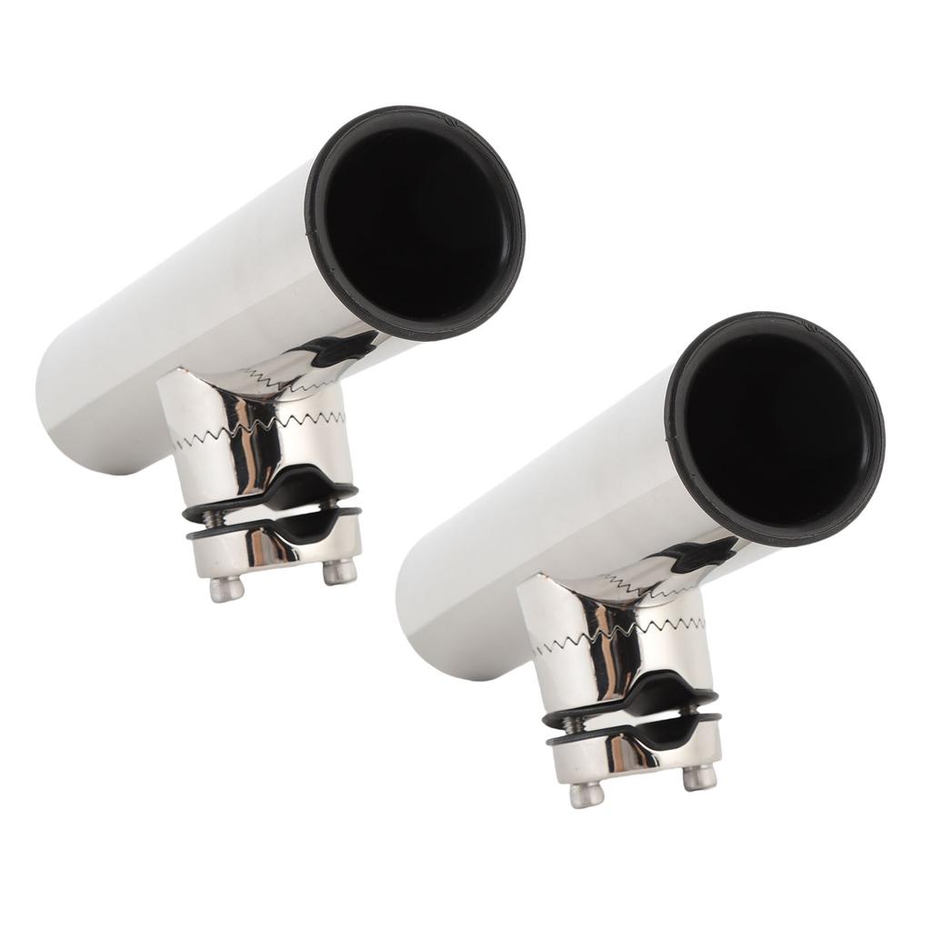 2PCS Tournament Style Boat Fishing Rod Holders Stainless Steel Clamp On Rail Mount Fishing Pole Holders Mounted To