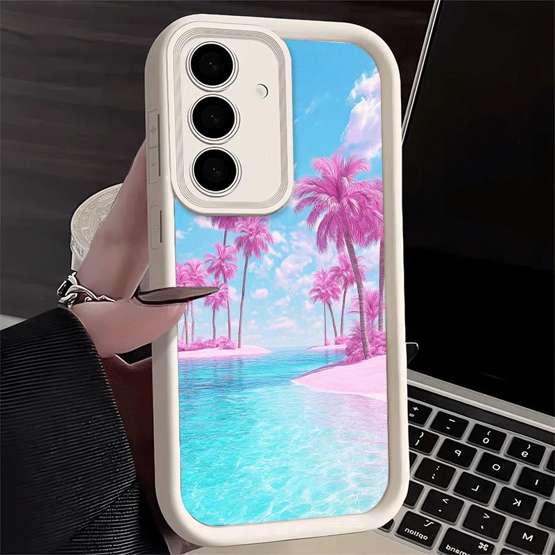 Phone Case for Samsung Galaxy S26 S25 Ultra S24 FE Pink Sunset Beach Dreamy Scenery Shell S23 Plus S22 + S21 S20 5G Soft Silicon