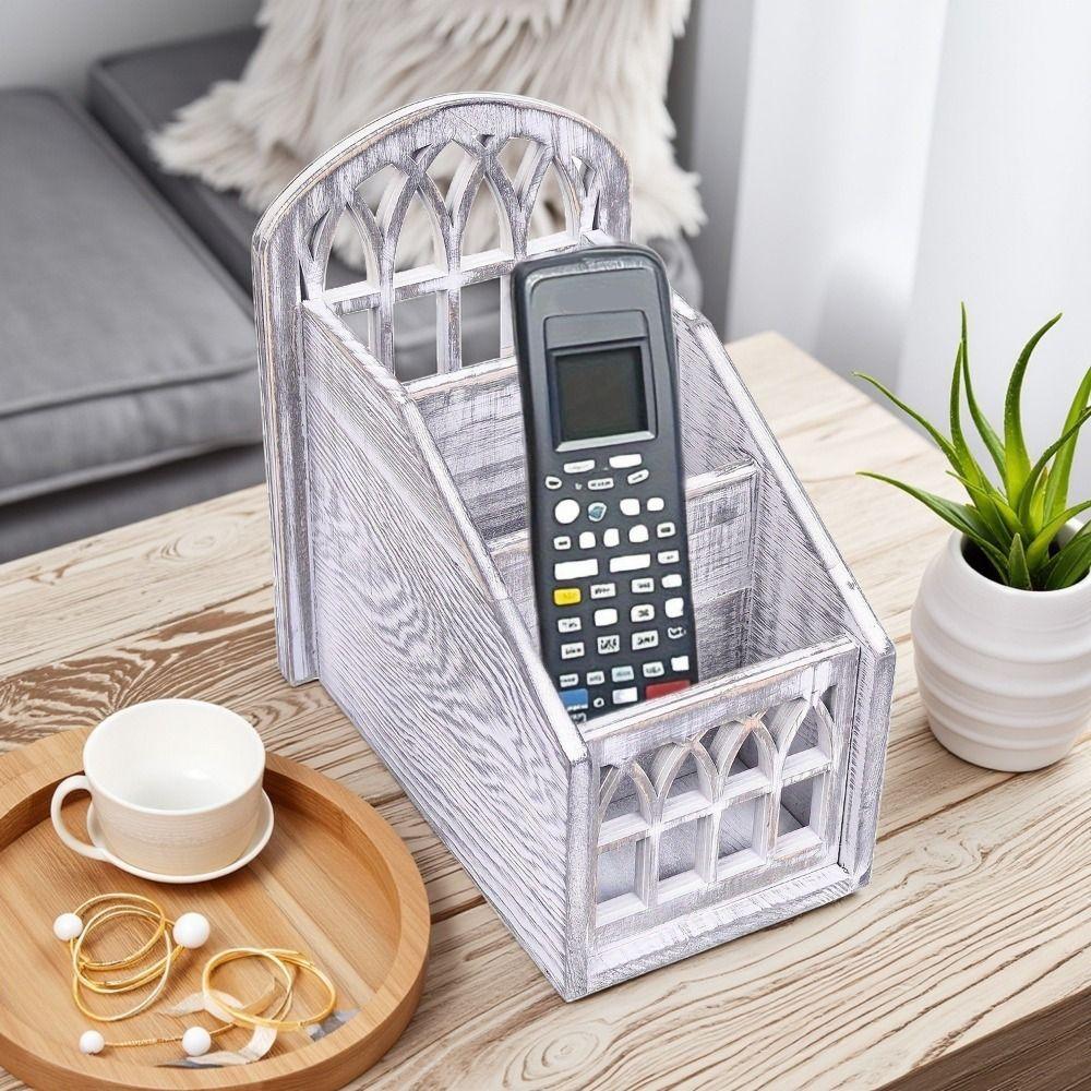 Vintage Style Remote Control Holder Wooden Desktop Storage Box Desktop Organizer Office