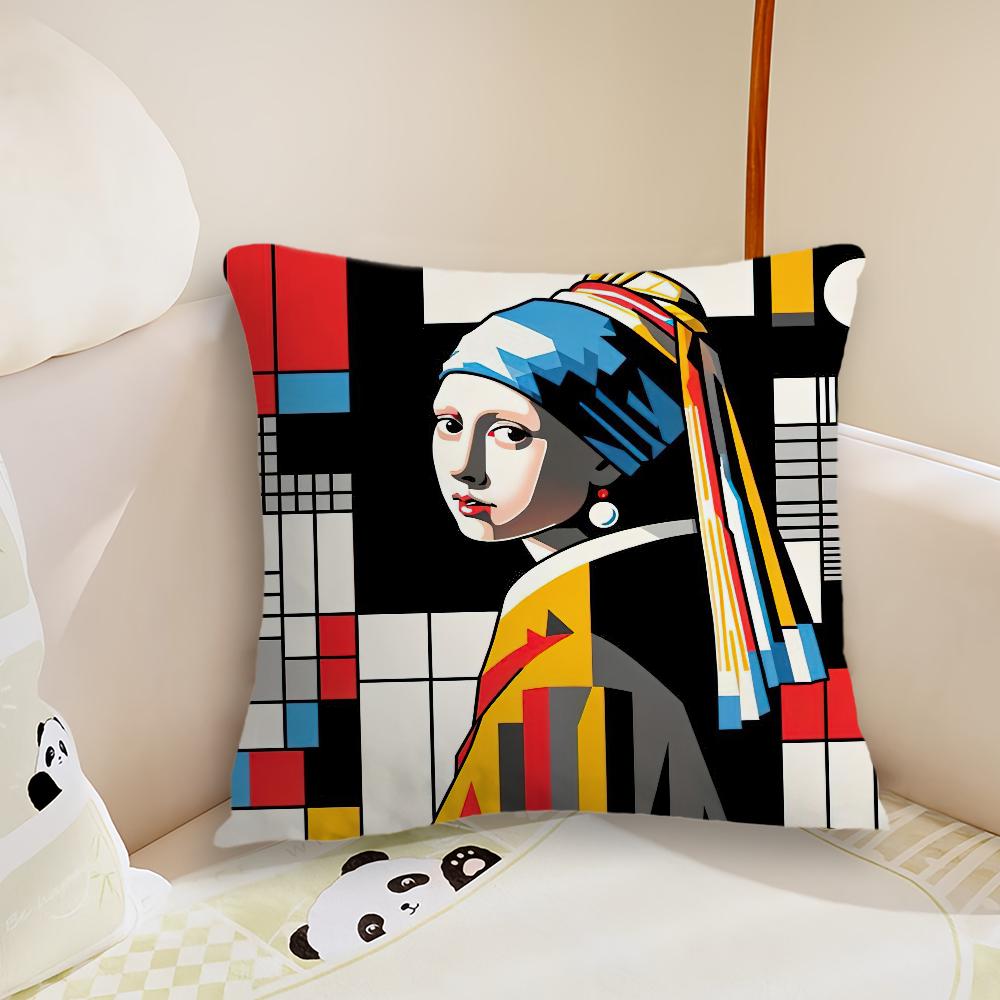 Abstract Painting P-Piet Mondrian Art Pillow Case Living Room Sofa Cushion Cover Suitable For Home Bedroom Room Decoration