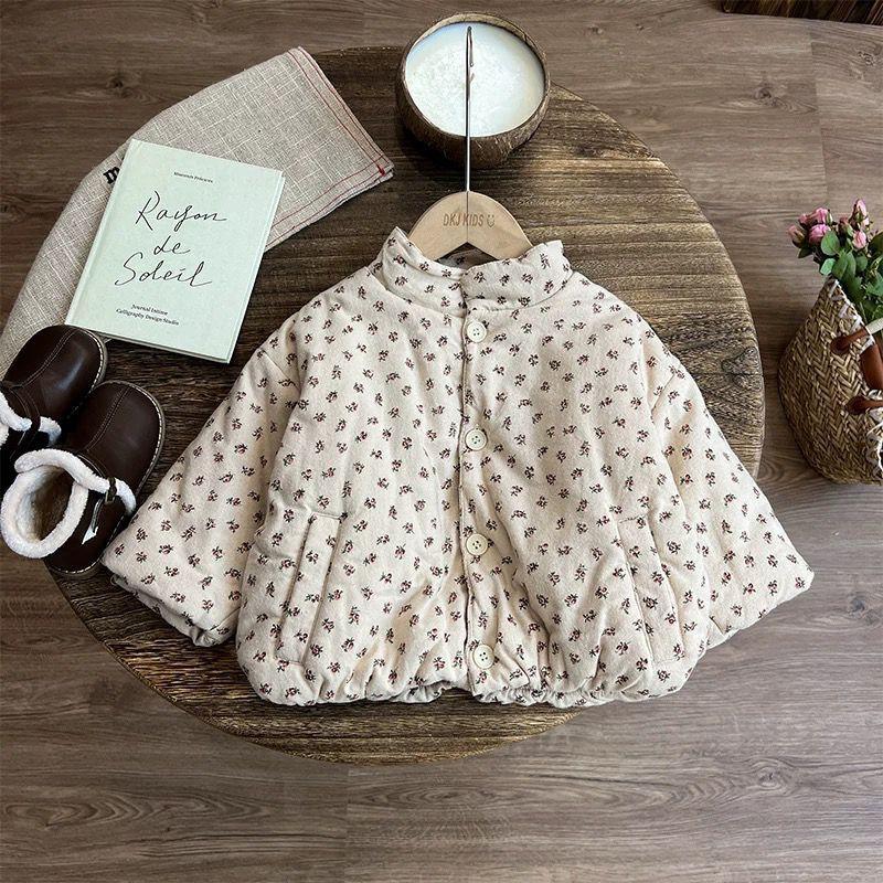 

Girls fleece jacket autumn and winter 2025 new thickened children s winter cotton clothes girls small fresh floral cotton-padded clothes 130cm