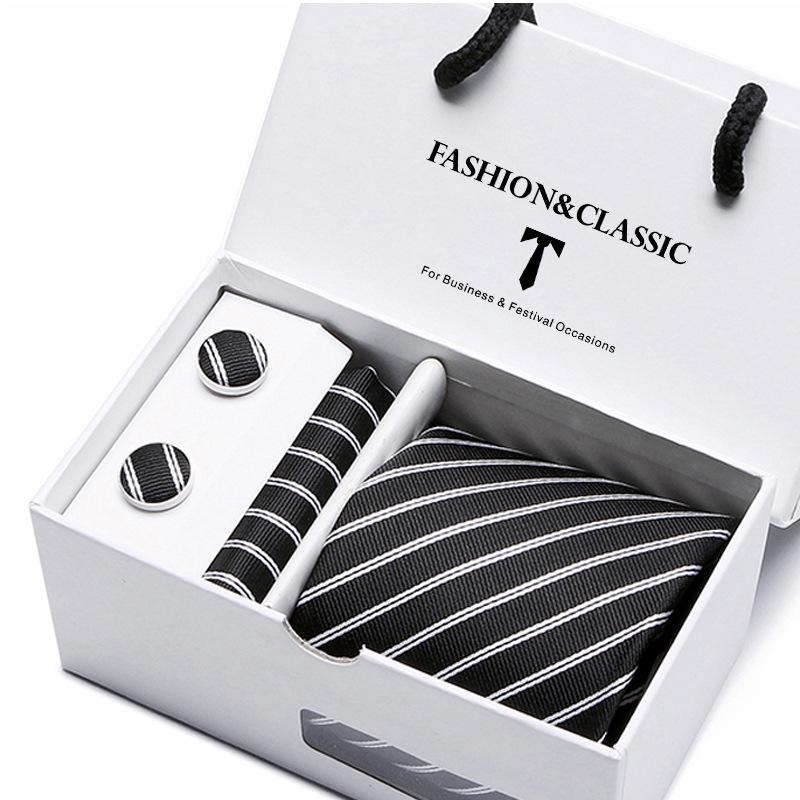 Men's Tie Gift Set: Striped & Polka Dot Tie, Pocket Square, Cufflinks
