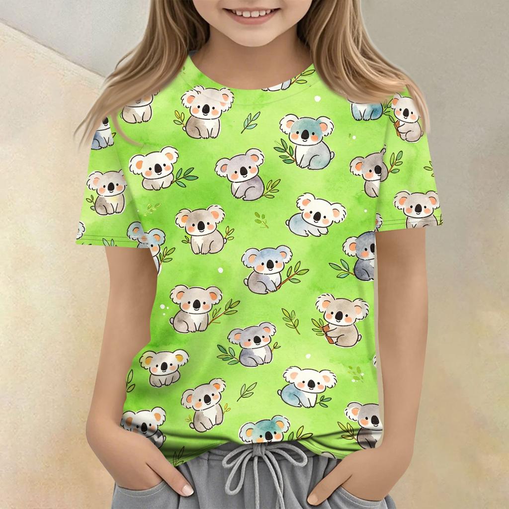 Children's Animal Print Crew Neck Short Sleeve Casual Loose Fit T Shirt Top for Kids Soft Comfortable Fabric Suitable for Everyday Wear