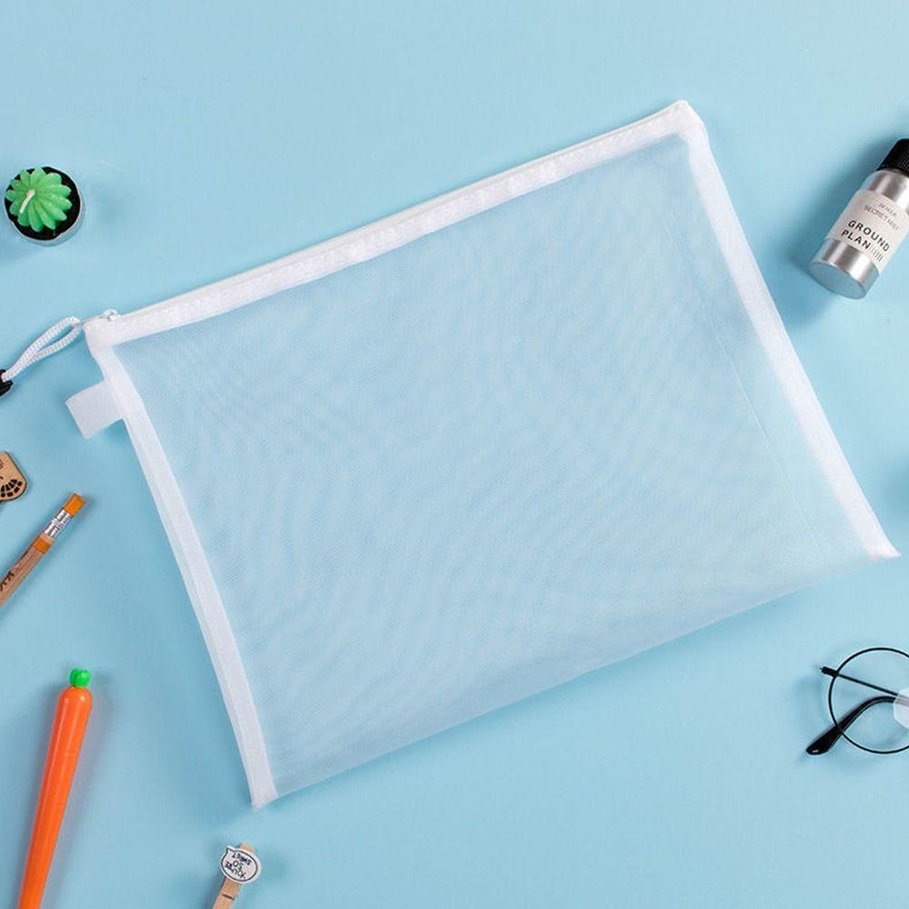 Paper Organizer Zipper Pencil Case Large Capacity Transparent Mesh File Folder Double Pocket