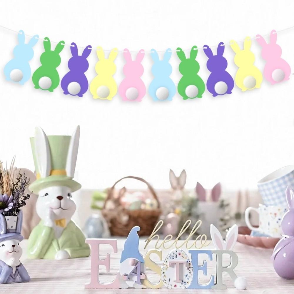 Cartoon Easter Hanging Bunny Set Colorful Paper Bunny Spiral Hanging Decor Cute Decorative Felt Ball Garland Wedding Anniversary