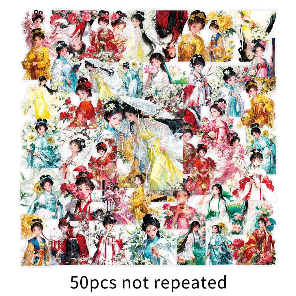 50 Twelve Flower Gods Cartoon Stickers - Creative, Fun, Retro, Waterproof, Transparent for Guitar, Desktop, Headphones