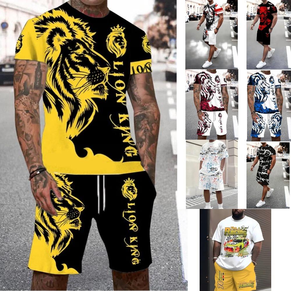 Herren Atmungsaktives Lässiges Kurzarm-Shorts-Set 3D-Bedruckt Outdoor Urban Street Top Shorts Lässiges Zweiteiler-Set