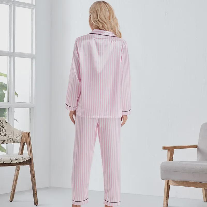 Pigiama a righe da donna: Cardigan a Maniche Corte e Pantaloni Lunghi - Stile Europeo e Americano