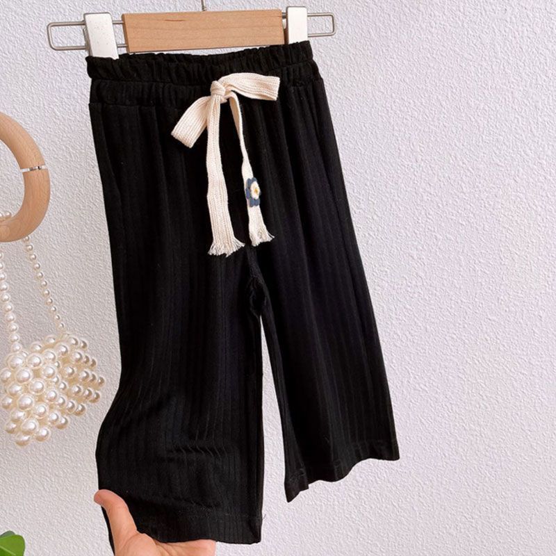 Girls' Wide Leg Pants Summer Style Loose Casual Baby Mosquito Proof Pants Gray Cropped Pants
