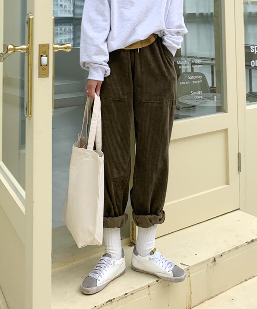 Jikeulib Corduroy String Banding Jogger Pants