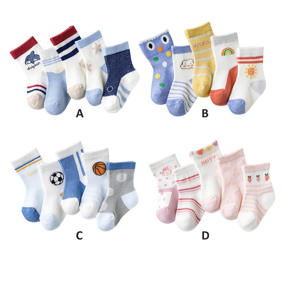 5 Pairs Baby Boys Girls Socks Cute Cotton Socks Soft Breathable Children's Striped/Plaid/Cartoon Socks Toddlers Kids Socks 1-8Y