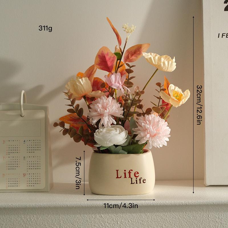 Decorative Artificial Potted Plant Small Size, Nordic Style Faux Green Bonsai for Indoor Desk Decor