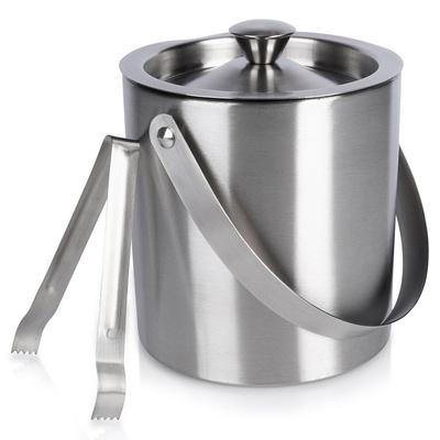 Steel Thermal Ice Bucket Thermos Container for Cubes + Tongs