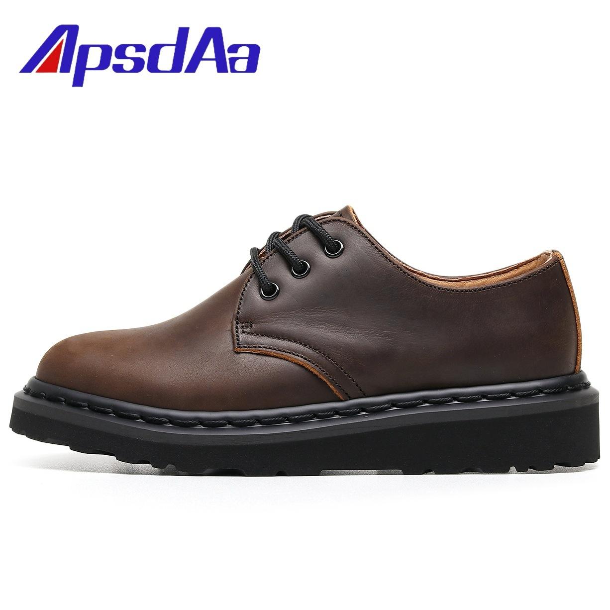 

Женские ботинки Мартина с низким верхом из кожи первого слоя Crazy Horse коричневого цвета, короткие ботинки с круглым носком, мужские и женские повседневные рабочие маленькие кожаные туфли 35