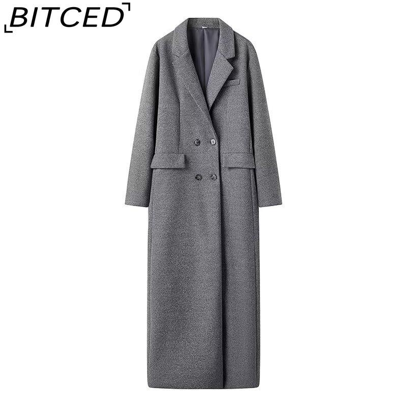 

BITCED Women s Spring/Autumn Fashionable Tailored Collar Long-Sleeved Single-Breasted Grey Wool Coat L серый