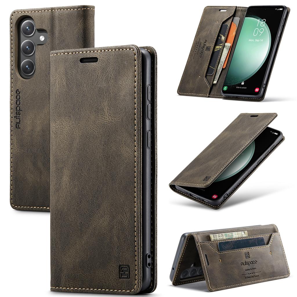 Premium Vintage Leather Wallet Case for Samsung Galaxy S24 FE - Flip Cover with Card Slots, Shockproof Retro Style (4 Colors)